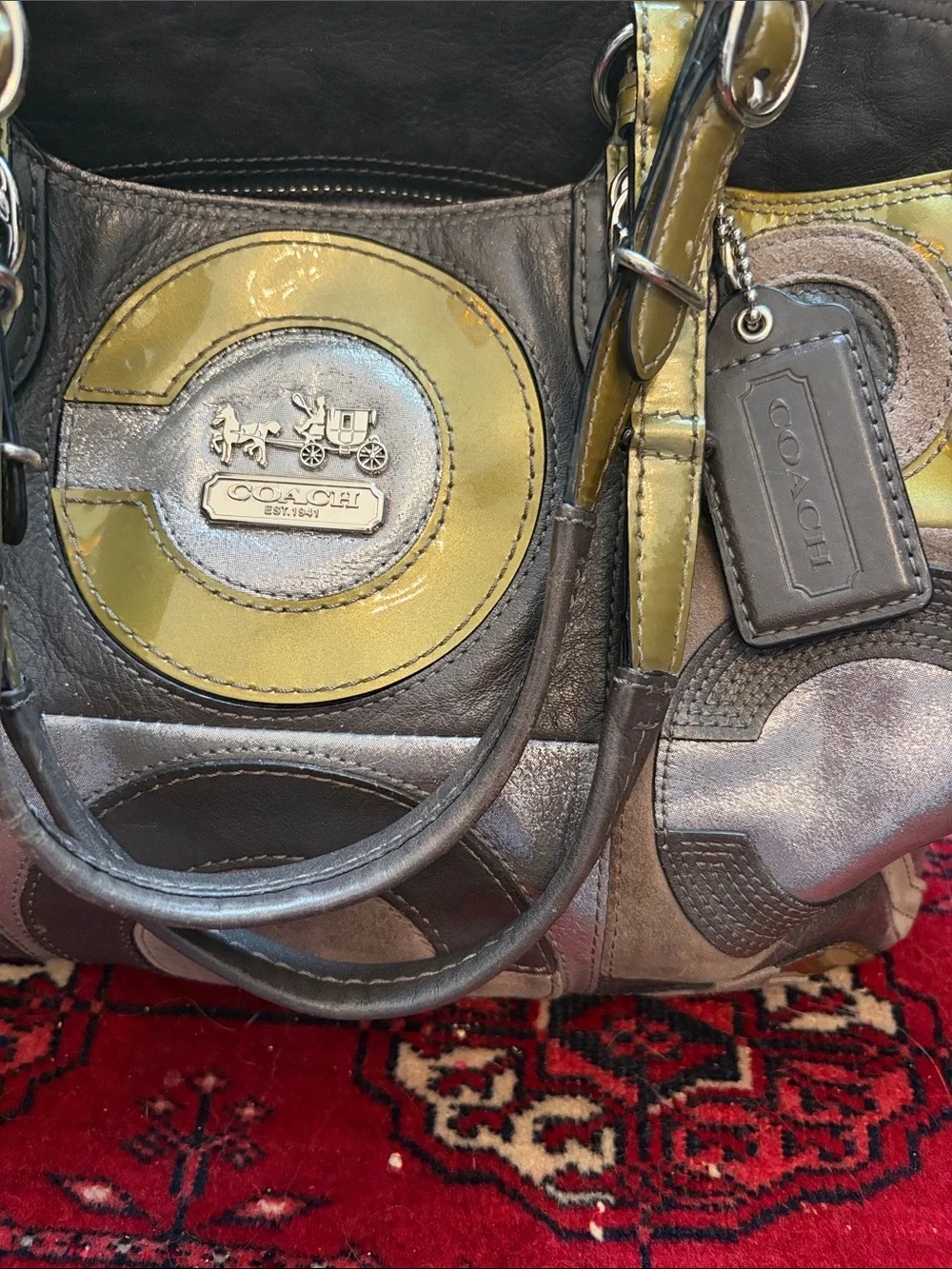 Coach Y2K vintage metallic/suede MultiPatchwork signature C ALL Leather Tote
